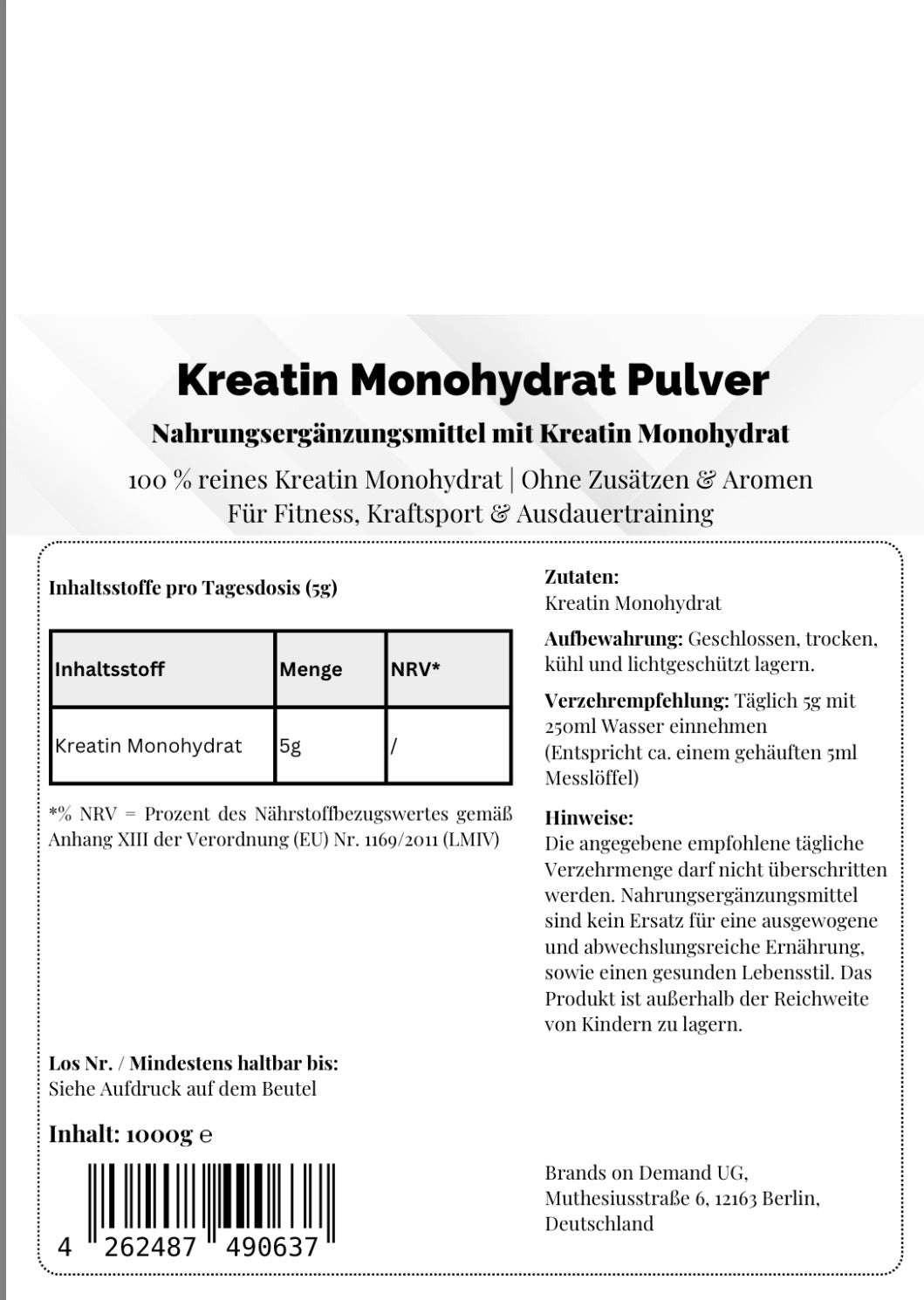 Kreatin Monohydrat - 1000g Doypack
